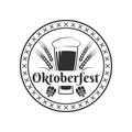 Oktoberfest logo, label or icon. Beer fest round badge with glass, wheat and malt. German, Bavarian October festival design Royalty Free Stock Photo